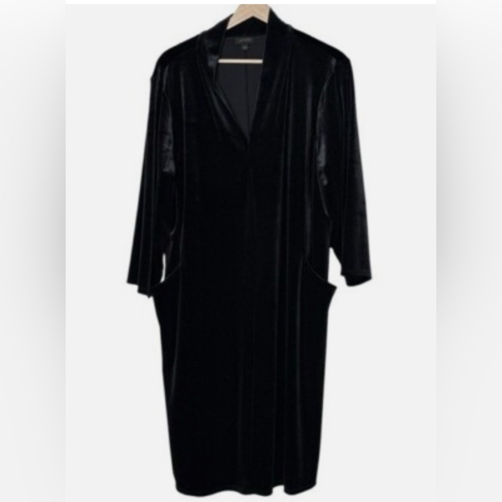 J. Jill Black Velvet Long Sleeve V Neck Shift Dress Excellent Condition. Sz XL